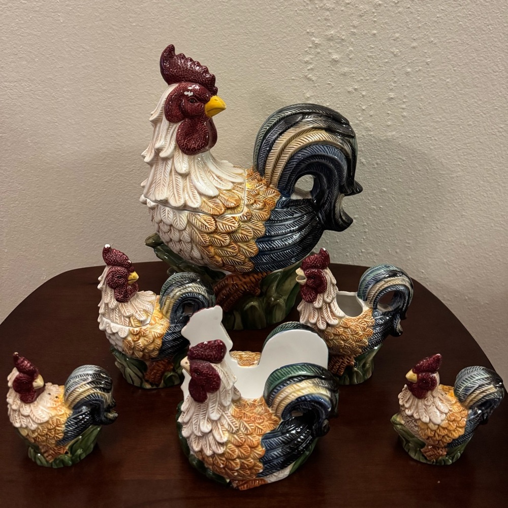 Vintage Jay Imports Rooster Cookie Jar Set